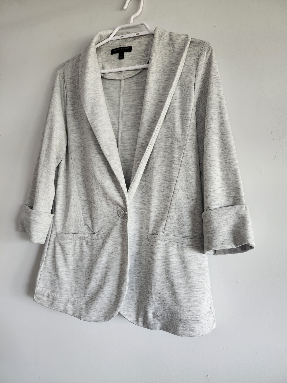 Banana Republic Heather Gray Knit Blazer Medium | 3/4 Sleeve Lightweight Jacket